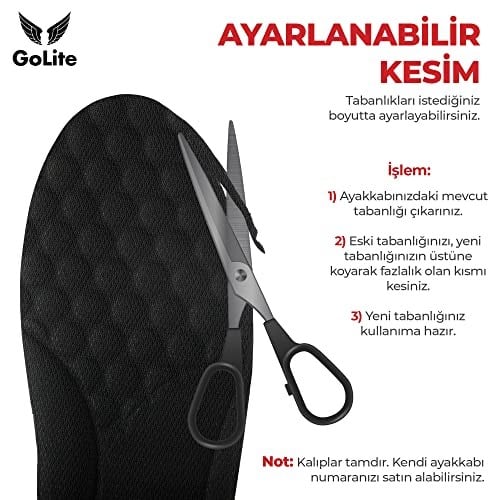 GoLite P22 Ortopedik Ayakkabı Tabanlığı – Yumuşak Poliüretan İç Taban, Arch Desteği ve Parmak Ucu Masaj Noktaları, Konforlu ve Destekleyici Insole, Tüm Ayakkabılar İçin Rahat Yastıklama - (44)