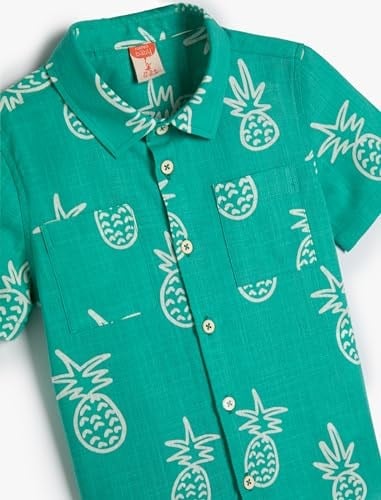 Gömlek Kısa Kollu Ananas Baskılı Cep Detaylı