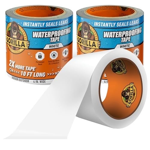 Gorilla Suya Dayanıklı Yama ve Sızdırmazlık Bandı, Beyaz Bant, 10 cm x 25,2 cm (2’li Paket) - Sızıntılar ve Onarımlar için Kalıcı Hava Koşullarına Dayanıklı Sızdırmazlık