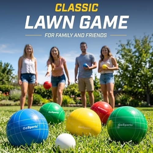 GoSports 90 mm Backyard Boccia Seti, 8 Küre, Pallino, Çanta ve Ölçüm İpi - Birinci Sınıf Reçine