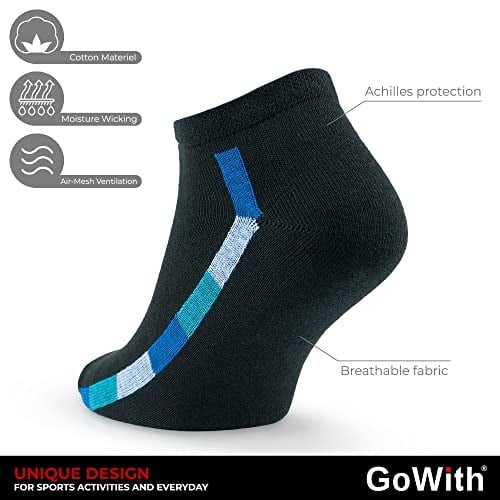 GoWith 4’lü-8li Siyah Renkli Çubuk Desenli Pamuk Erkek Patik Çorap - Bilek Boy Kısa Spor Koşu Yürüyüş Çorabı 3143