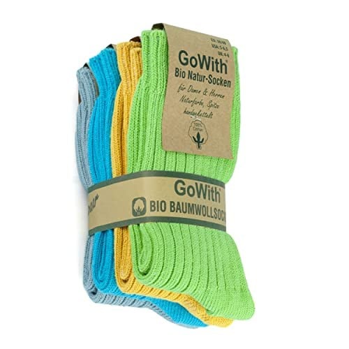GoWith 4lü-5li%100 Doğal Pamuktan Üretilmiş, Yumuşak, Ön Yıkamalı, Dikişsiz, Cilt Dostu, Ribana Örgü, Bio Naturel Kadın ve Erkek Soket Çorap