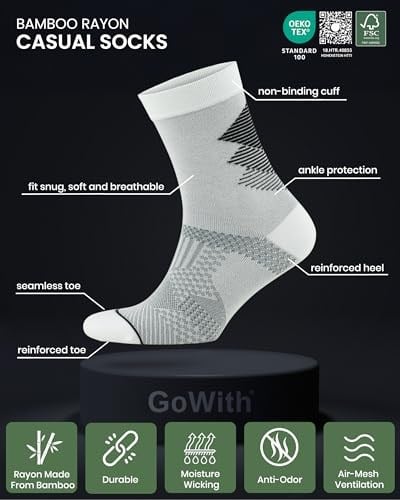 GoWith 5li Renkli Seamless (Dikişsiz) Topuk Burun Güçlendirilmiş Nem Emici Erkek Fit Çorap - Bambu Yürüyüş Koşu Çorabı Seti 3209