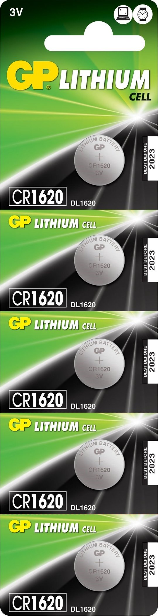 GP B atteries CR1620 1620 Boy Lityum Düğme Pil, 3 Volt, 5li Kart, Gri
