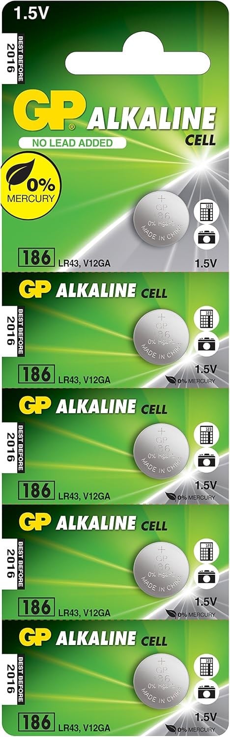 Gp Batteries Gp189 Lr54/189/V10Ga Boy Alkalin Düğme Pil, 1.5 Volt, 5Li Kart - Seçenekler: Gp189 Lr54/189/V10Ga, Gp186 Lr43/186/V12Ga