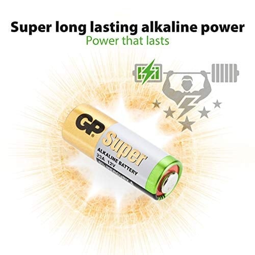 GP Batteries GP23A Süper Alkalin 23A/MN21/V23GA Boy Pil, 12 Volt, 5li Kart, Bakır/Beyaz/Yeşil