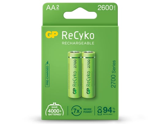 Gp Batteries Recyko+ 2700 Aa Kalem Ni-Mh Şarjlı Pil, 1.2 Volt, 2Li Kart - Seçenekler: 2li, 6lı