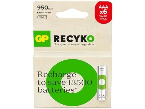 GP Batteries ReCyko 950mAh AAA İnce Kalem Ni-Mh Şarjlı Pil, 1.2 Volt, 6Lı Kart