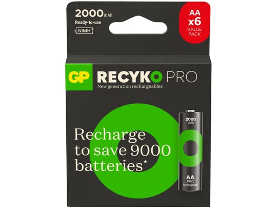 GP Batteries ReCyko Pro AA Kalem Ni-Mh Şarjlı Pil, 1.2 Volt, 6lı Kart