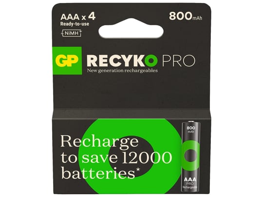 GP Batteries Recyko Pro AAA İnce Ni-Mh Şarjlı Pil, 1.2 Volt, 4lü Kart