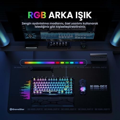 GravaStar Mercury K1 Lite RGB Kablosuz Mekanik Gaming Klavye, İngilizce Q
