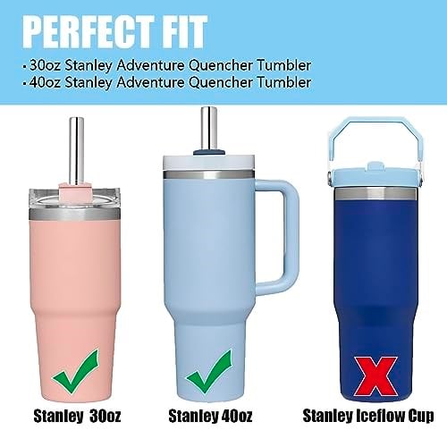 Greant Stanley Adventure Quencher Tumbler için 8 Parça Paslanmaz Çelik Hasır 40 oz, 30,48 cm Pipetler Stanleye uygun Hasır Kapaklı ve Temizleme Fırçalı, 10 mm, Metal (Paslanmaz Çelik, 12 inç)