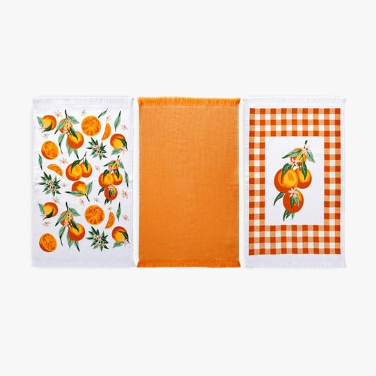Green Black Orange 3lü Mutfak Havlu Seti Baskılı 40x60