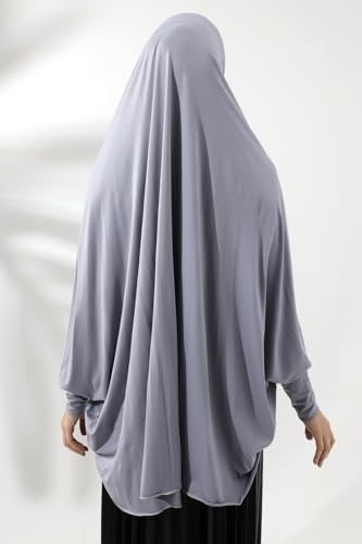 Gri Hazır Pratik Sultanbaş Tesettür Kollu Penye Sufle Eşarp Hijab