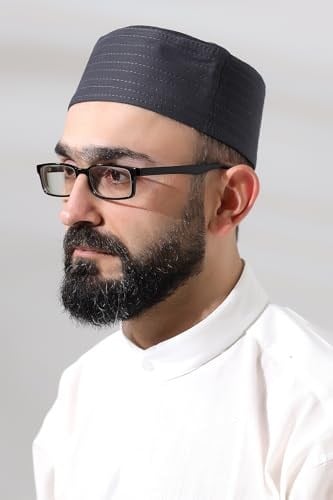 Gri Kapitone Nalı Şerif Nakışlı Kalıp Namaz Takkesi