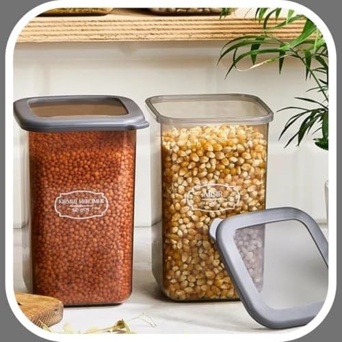 Gri Kare Saklama Kabı Silikon Kapak Hava Geçirmez Kuru Baklagil Kahve Bakliyat Makarna Kuruyemiş Kutusu Çeyiz Seti (1 Adet, 1600 ml)
