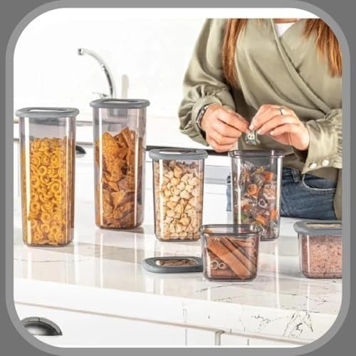 Gri Kare Saklama Kabı Silikon Kapak Hava Geçirmez Kuru Baklagil Kahve Bakliyat Makarna Kuruyemiş Kutusu Çeyiz Seti (1 Adet, 1600 ml)