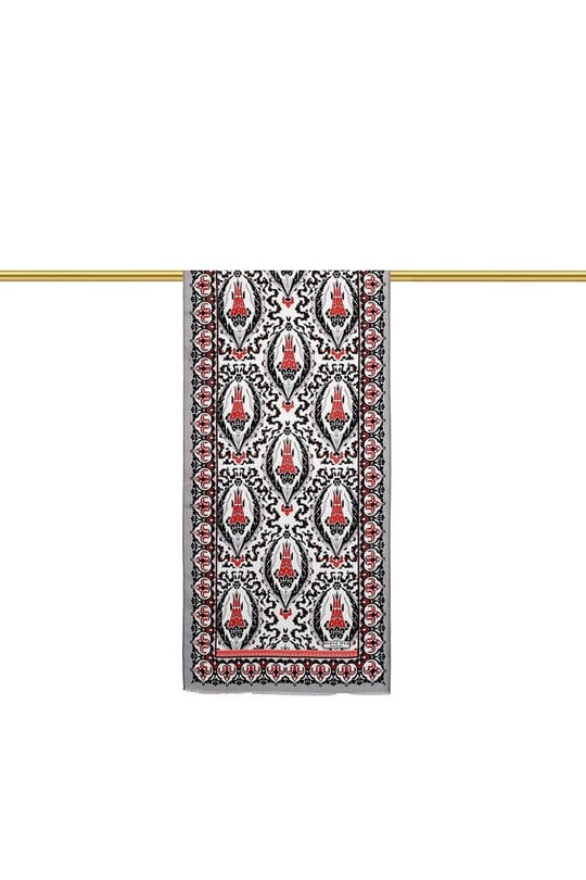 Gri Kırmızı Büyük Lale Vual Fular