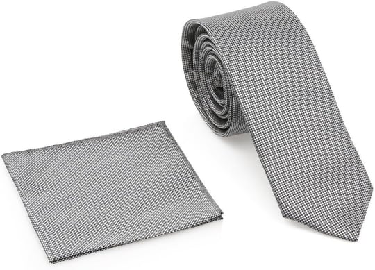 Gri Oxford Model Mendilli Slim Kravat- MKAS-9