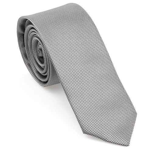 Gri Oxford Model Mendilli Slim Kravat- MKAS-9