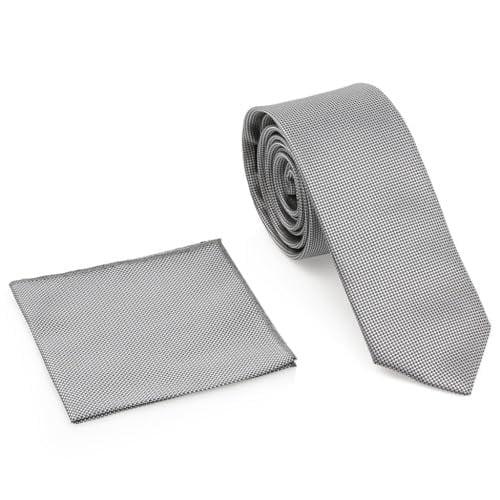 Gri Oxford Model Mendilli Slim Kravat- MKAS-9