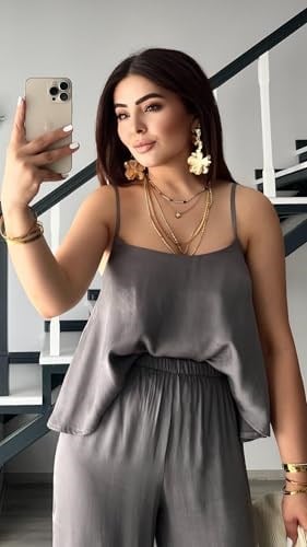 Gri Premium Tnsel Kumaş Bluz-Pantolon Takım