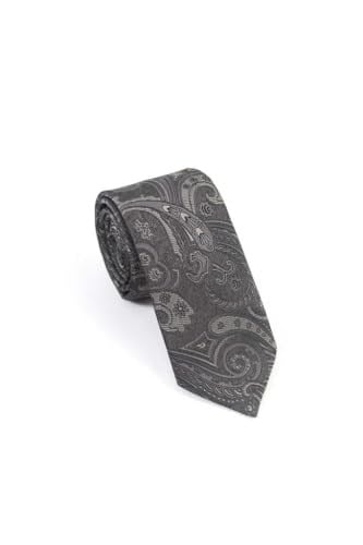 Gri Şal Motif Desen Kravat Mendil Set