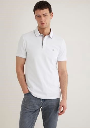 Gri Şerit Detaylı Beyaz Polo Tişört Fitted/Vücuda Oturan Kesim 062373-27879