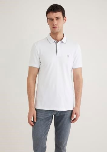 Gri Şerit Detaylı Beyaz Polo Tişört Fitted/Vücuda Oturan Kesim 062373-27879