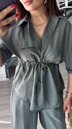 Gri Yıkamalı Tnsel Kumaş Gömlek-Pantolon Takım