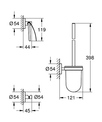 GROHE Start QuickFix Üçlü Tuvalet Aksesuar Seti, Kapaklı Tuvalet Kağıtlığı, Tuvalet Fırçası, Bornoz Askısı, Duş/Banyo Aksesuarları, Krom, 41204000