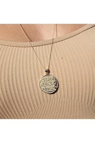 Gümüş Kolye Tılsım Dualı Nazar Korumalı Madalyon, Tek Ebat, HNKYUZ2437, Sarı, Kadın