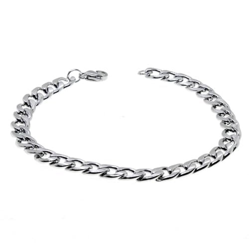 Gümüş Renk Cuban Unisex Erkek Metal Beyaz Çelik Zincir Çelik Bileklik- 2800