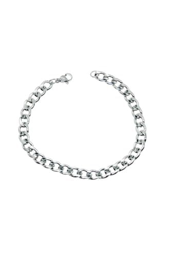 Gümüş Renk Cuban Unisex Erkek Metal Beyaz Çelik Zincir Çelik Bileklik- 2800