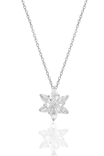 Gümüş rodyumlu taşlı nilüfer lotus çiçeği kolye