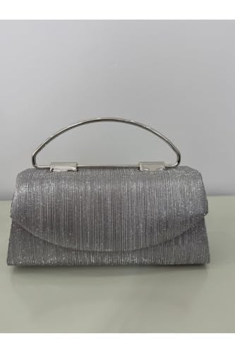 Gümüş Simli Metal Saplı Abiye Çanta