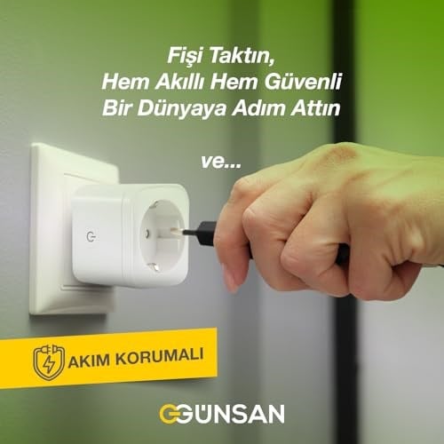 Günsan Wi-Fi Kontrollü Akım Korumalı Akıllı Priz 16A Tuya & Smart Life Destekli