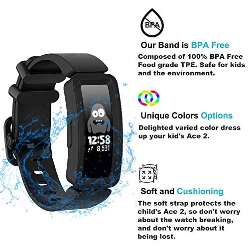 GVFM 6+ Çocuklar için Fitbit Ace 2 Bantları ile Uyumlu, Yumuşak Silikon Bilezik Aksesuarları Spor Kayışı Erkek bantları Fitbit Inspire HR & Ace 2 ile Uyumlu (Siyah)