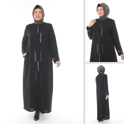 HACER TAŞ İŞLEMELİ MEDİNE İPEĞİ BÜYÜK BEDEN KADIN FERACE