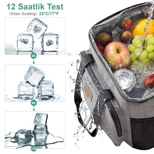 HAEGS Termal Çanta, Soğuk Sıcak Tutucu Yalıtımlı Beslenme Çantası, Soğutucu Buzluk Yemek Çantası 15L - Gri - Seçenekler: 8,5 Lt, 15 Lt