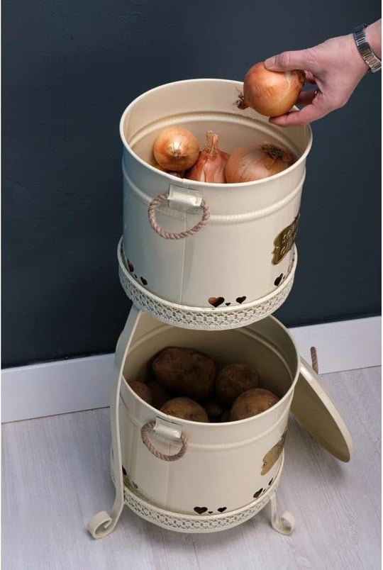 Hafsa Home 2 Katlı Büyük Boy Patates Soğan Kovası-Krem