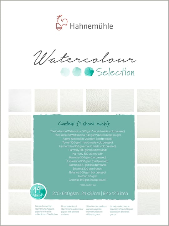 Hahnemühle 10 628 001 Watercolor Selection Suluboya Blok Kağıdı, 24x32, 200-600 GSM, 12 Çeşit