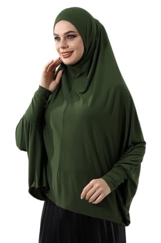 Haki Hazır Pratik Sultanbaş Tesettür Kollu Penye Sufle Eşarp Hijab Haki