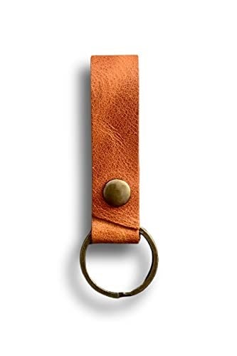 Hakiki Deri Çıt Çıtlı Anahtarlık, Minimal ve Çantaya Asılabilir (Camel)