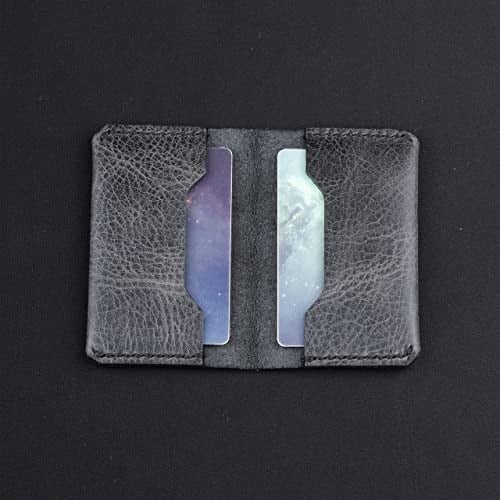 Hakiki Deri Cüzdan, gerçek deri kartlık, katlanabilen kartlık, minimalist cüzdan, kart ve kağıt para, kredi kartı, kartvizitlik (Antrasit - Gri)