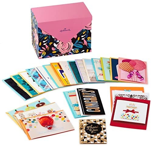 Hallmark 24 adet el yapımı tebrik kartı, farklı kutularda, modern çiçek deseni, doğum günü, bebek partisi, düğün, yas tutma, teşekkür kartları