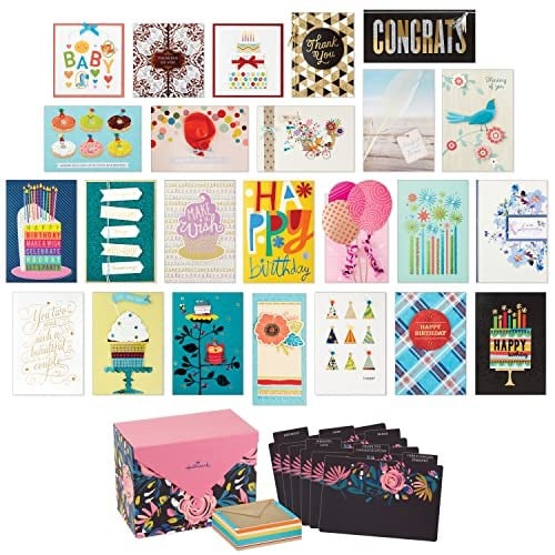 Hallmark 24 adet el yapımı tebrik kartı, farklı kutularda, modern çiçek deseni, doğum günü, bebek partisi, düğün, yas tutma, teşekkür kartları
