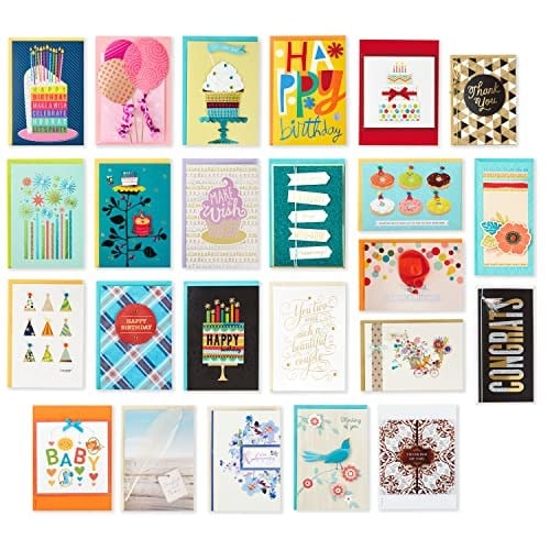 Hallmark 24 adet el yapımı tebrik kartı, farklı kutularda, modern çiçek deseni, doğum günü, bebek partisi, düğün, yas tutma, teşekkür kartları