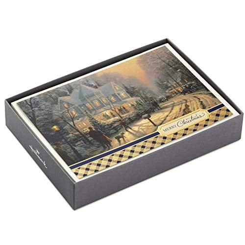 Hallmark Thomas Kinkade Noel kartı çeşitleri, karlı sahneler (3 tasarım, zarflı 24 kart)