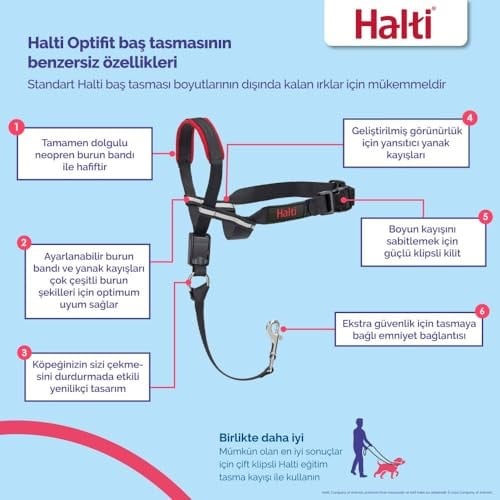 Halti Optifit Baş Tasması - Dolgulu Burun Bandı, Ayarlanabilir ve Yansıtıcı, Orta Boy Köpekler için Profesyonel Çekme Önleyici Eğitim Yardımcısı (M Boy)